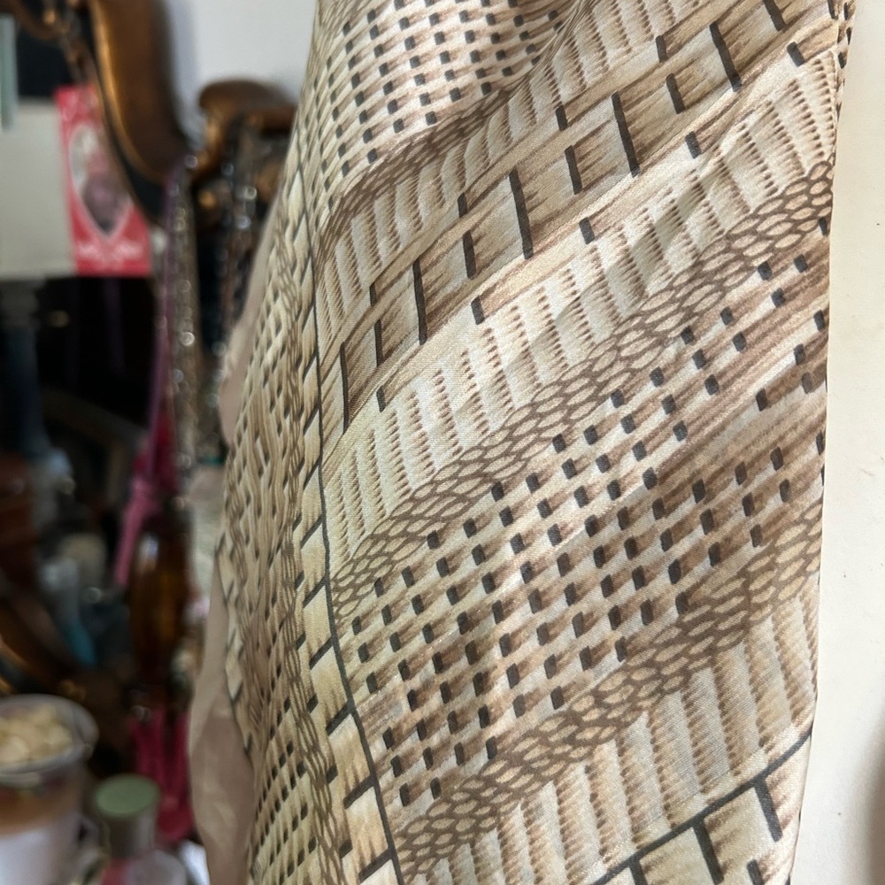 Vintage Tan & Cream Silk Chiffon Scarf - Picture 7 of 13
